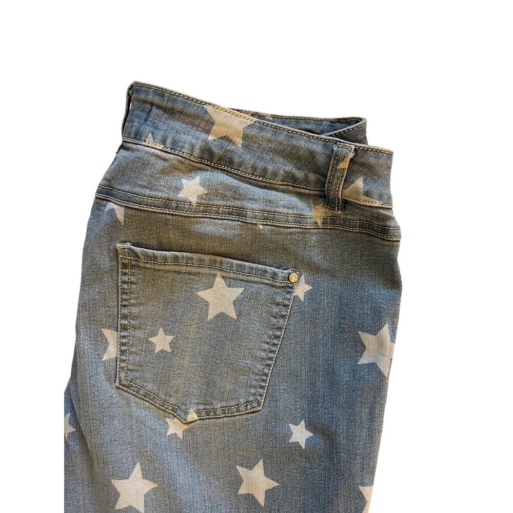 Est. 1946 Denim Star Print Flare Jeans Super Hi-Rise Frayed Hem 16W Blue Y2K EUC - Picture 5 of 8